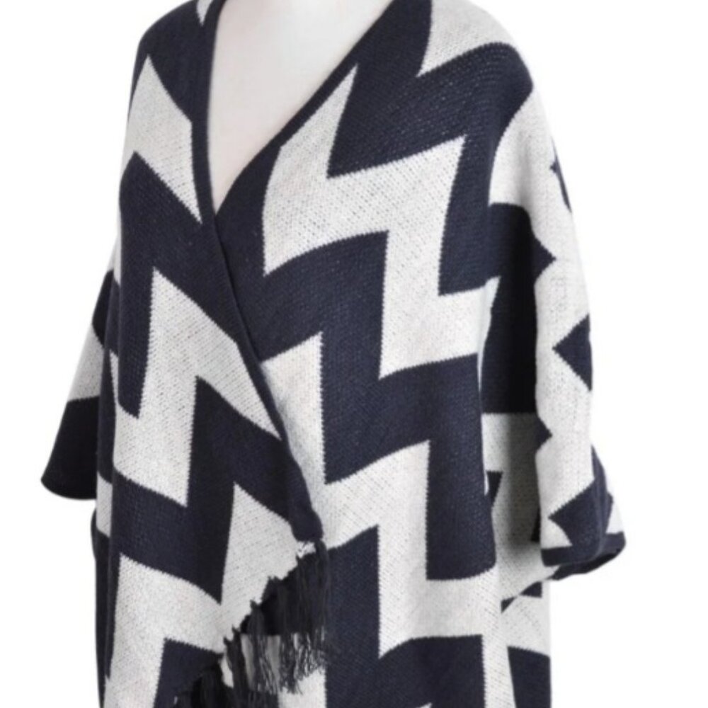 David and Young  Black /White Wrap Sweater